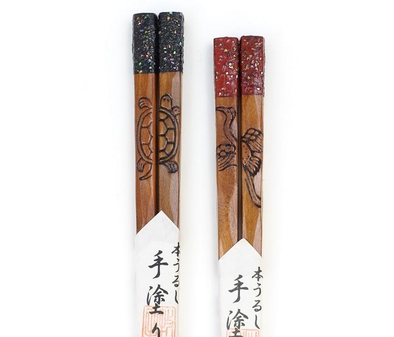 越前漆器 青貝 鶴/亀