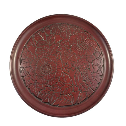 plateau rond(30cm) pivoine avec l'oiseau