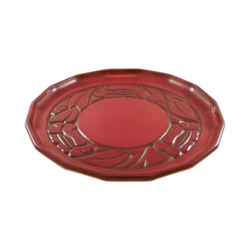 Hexadecagonal tray (24cm) / camellia on rim