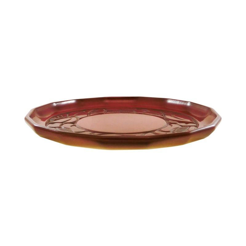 Hexadecagonal tray (24cm) / camellia on rim
