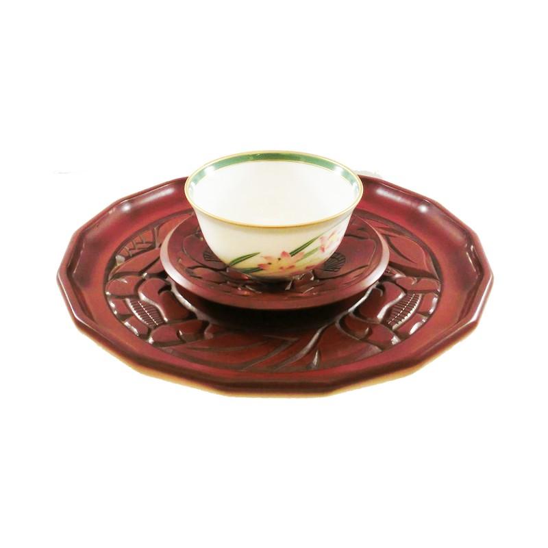 Hexadecagonal tray (24cm) / camellia on rim