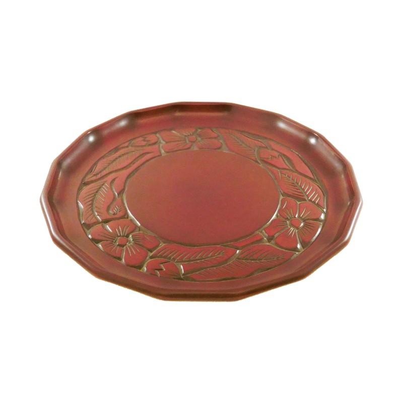 Hexadecagonal tray (24cm) / small flower on rim