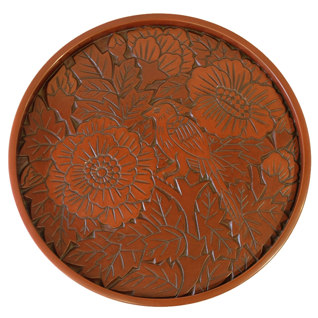 plateau rond(24cm) pivoine avec l'oiseau