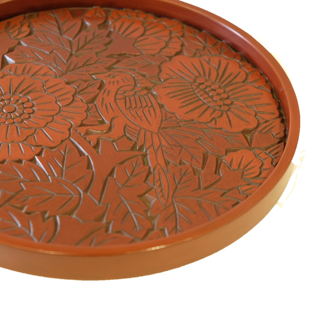 plateau rond(24cm) pivoine avec l'oiseau